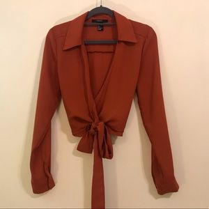 Forever 21 tie-up cropped longsleeve blouse